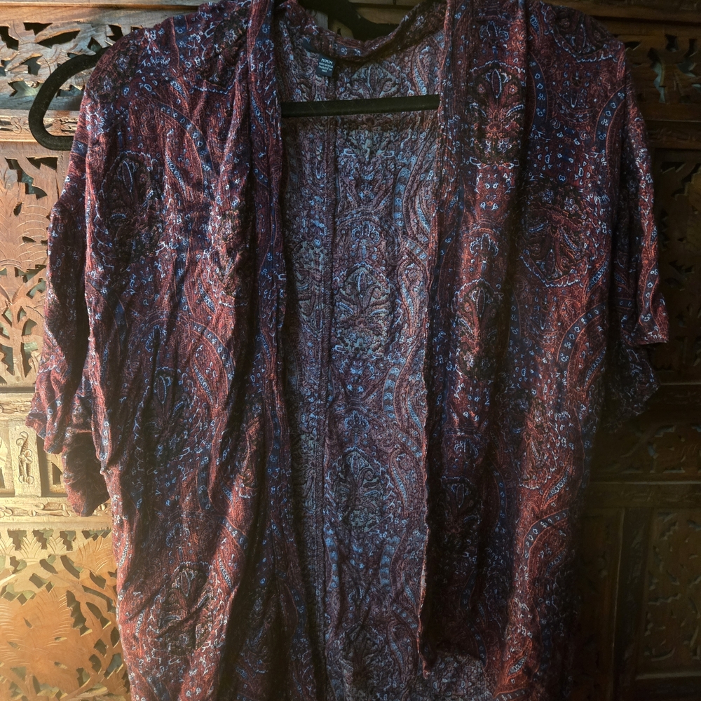 American Eagle Outfitters Red and Blue Paisley Kimono